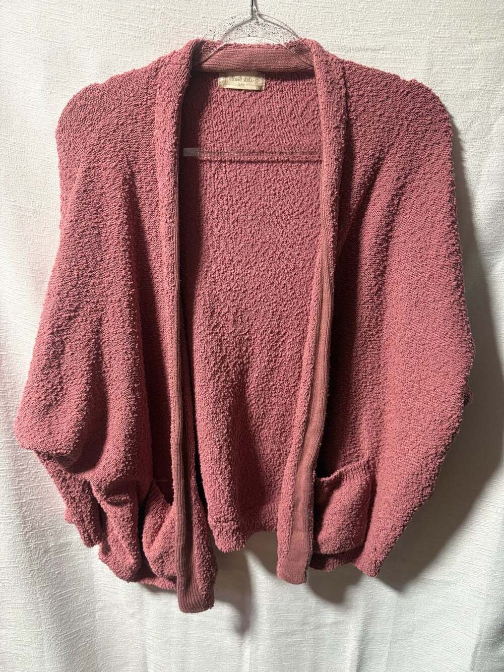 Altar'd State Popcorn Knit Open Front Cardigan in Mauve Pink